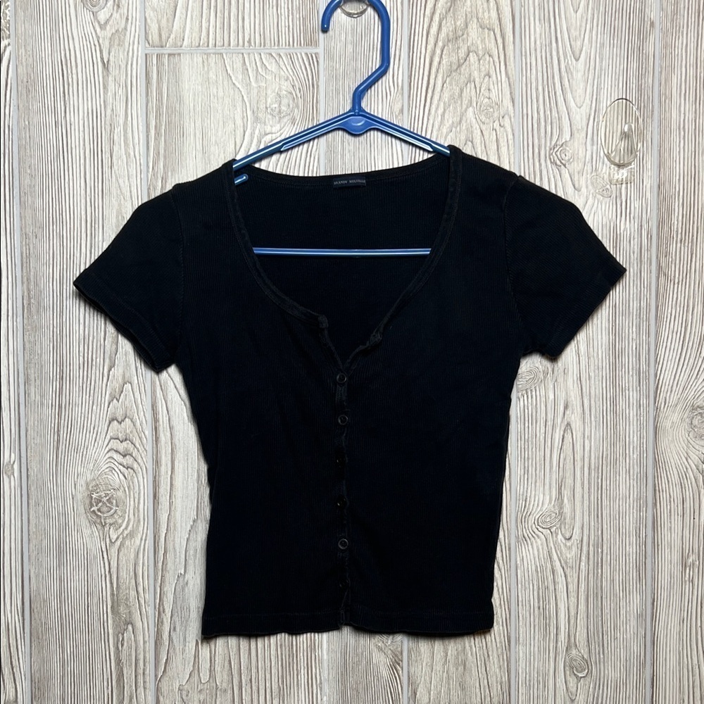 Brandy Melville Black Button-Down Top Ribbed